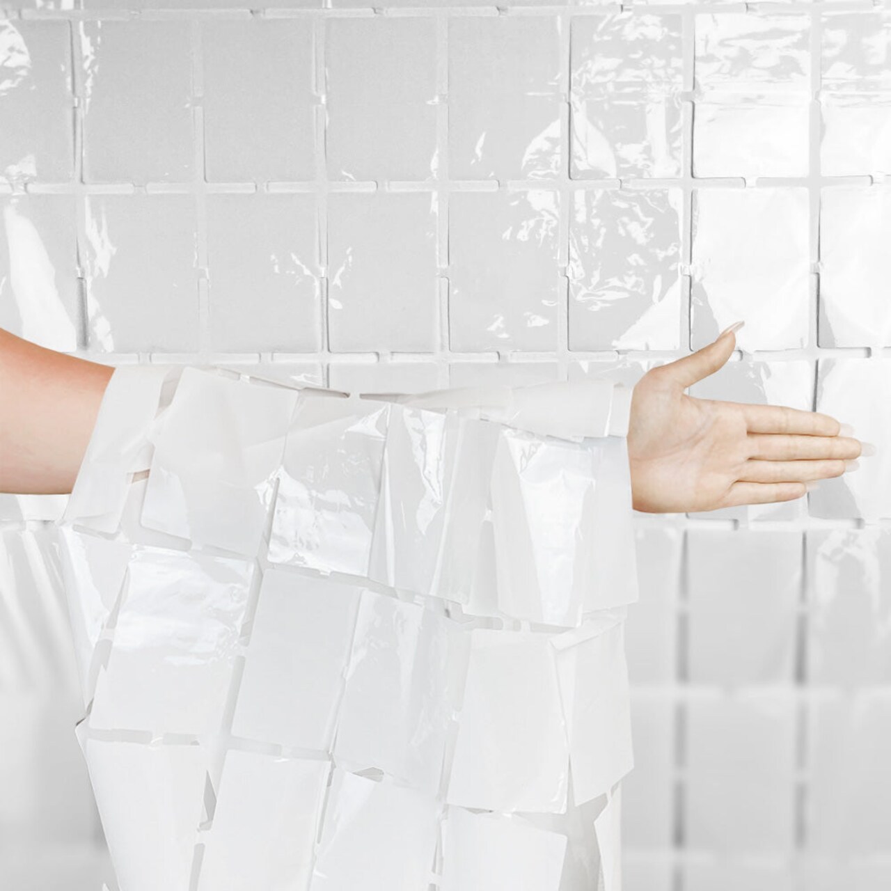 3Ft X 6.5Ft Foil Squares Curtain White Party Backdrop Event Decoration